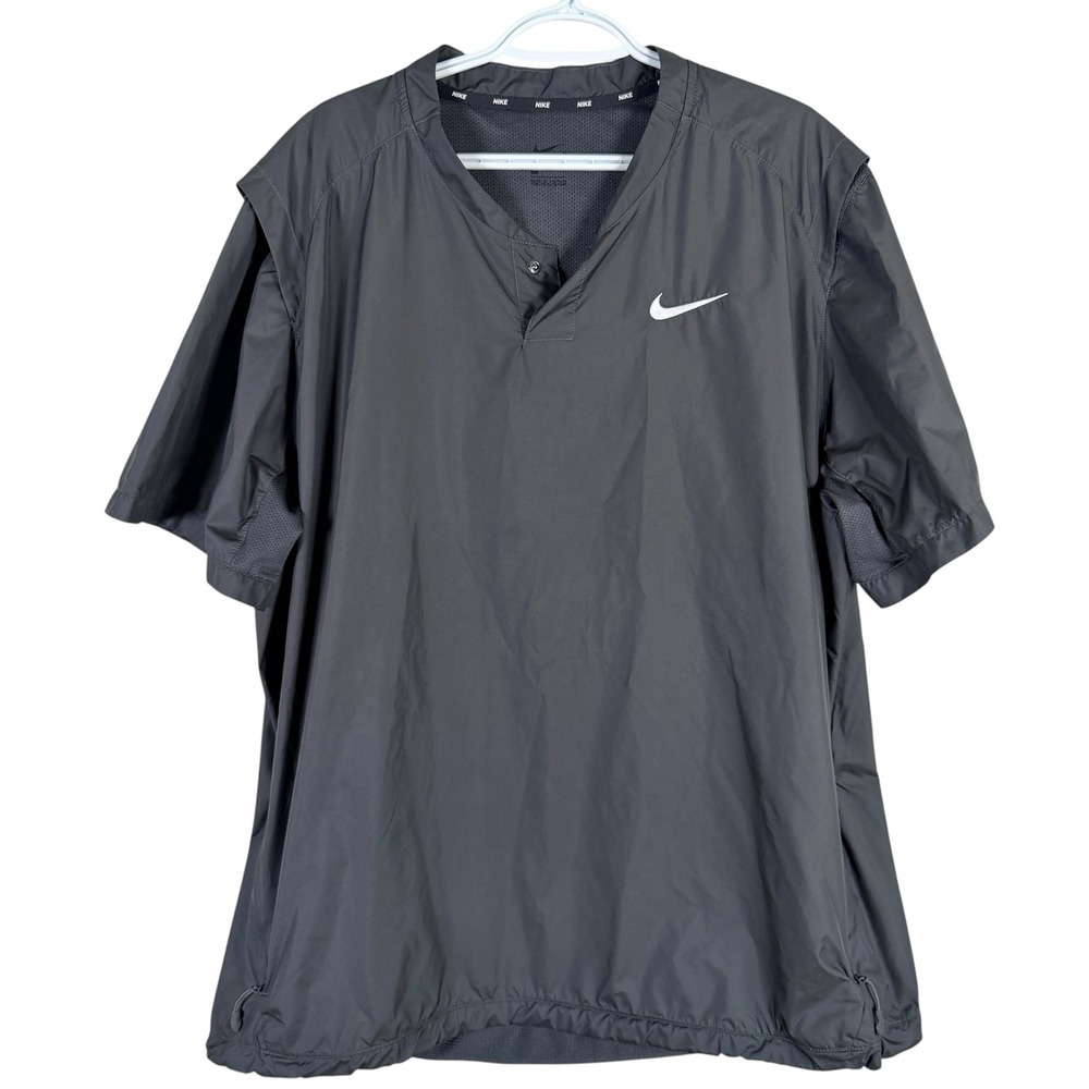 Nike Windshirt Cage Jacket Pullover Mens XXL Black Short Sleeve Ventilated Snaps